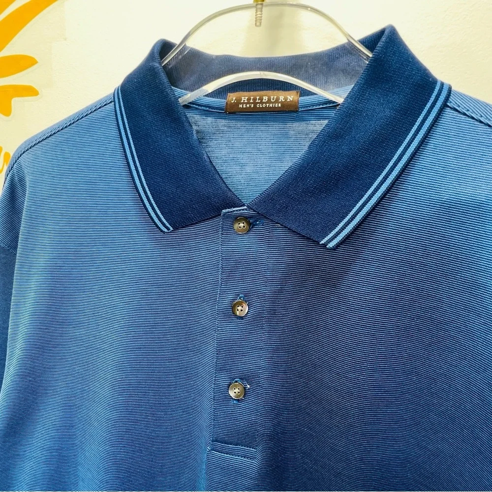 J. HILBURN Men’s Blue Polo Shirt Short Sleeve Custom Knit Polo Shirt XL - Picture 4 of 10